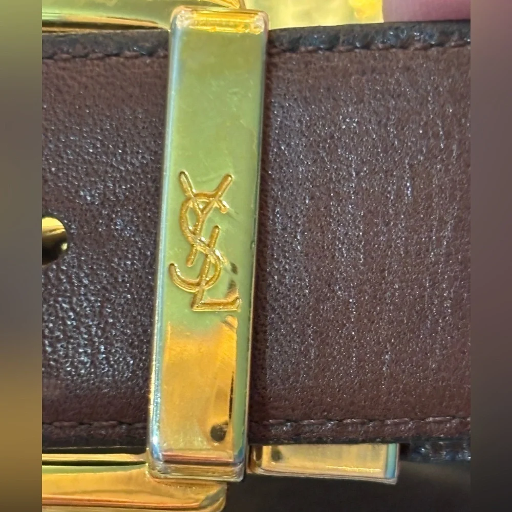 Yves Saint Laurent Solid Brass Buckle Reversible Brown Black Leather Belt